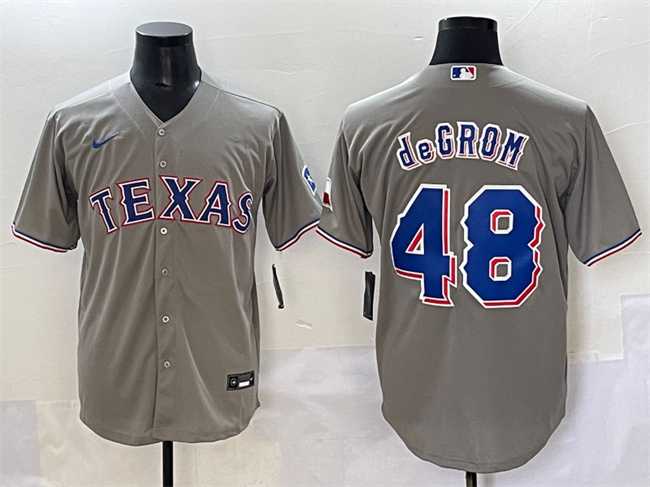 Mens Texas Rangers #48 Jacob deGrom Gray With Patch Cool Base Stitched Jersey